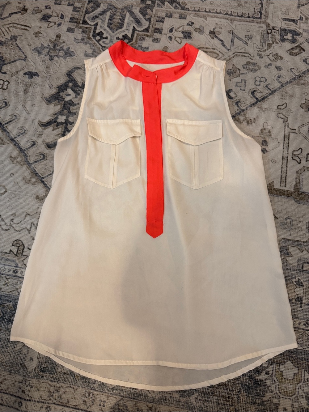 J.Crew Size 0 Ivory Coral Sleeveless Blouse Colorblock Pocket Top